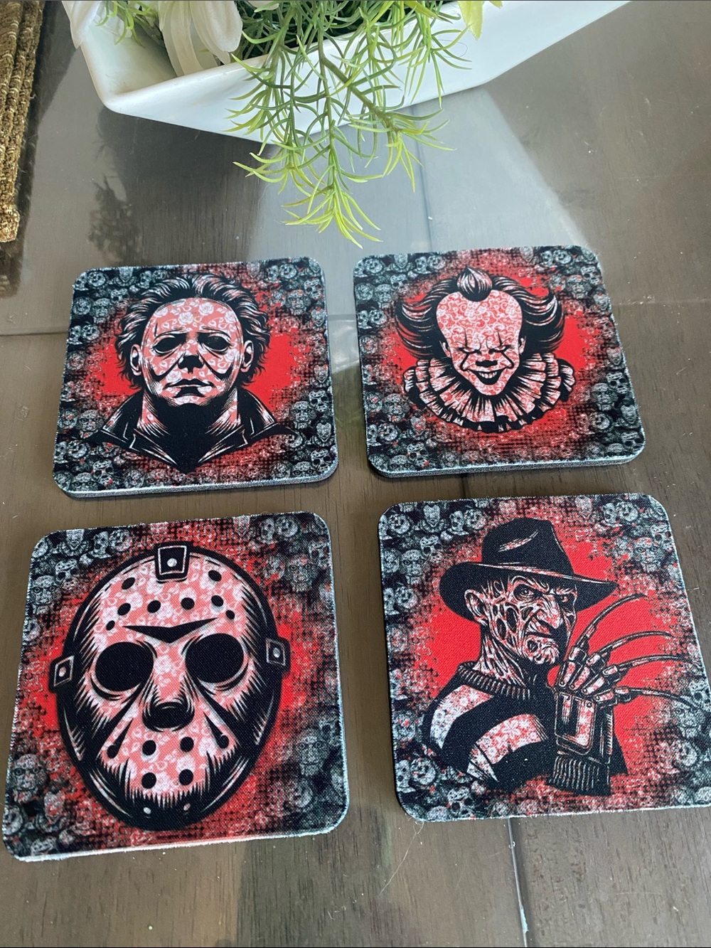 Horror Icon Coaster Set - Michael Myers, Pennywise, Jason, Freddy halloween mugs